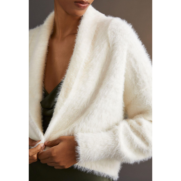 Maeve Sweaters - Maeve Anthropologie Cropped Eyelash Knit Cardigan Sweater Ivory Size Medium